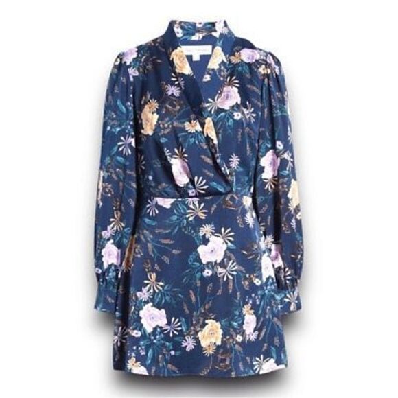 New. Lost And Wander navy floral wrap dress. XS. Retails $98 - Picture 7 of 8